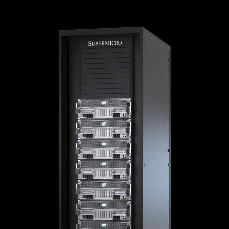 HGX platform in a rack, servers stacked in a Supermicro cabinet